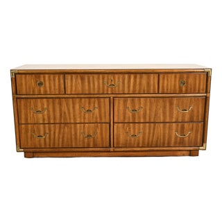 Drexel Heritage Mid-Century Modern Hollywood Regency Campaign Walnut Dresser or Credenza, 1970s For Sale