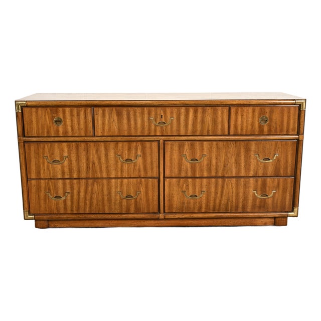 Drexel Heritage Mid-Century Modern Hollywood Regency Campaign Walnut Dresser or Credenza, 1970s For Sale