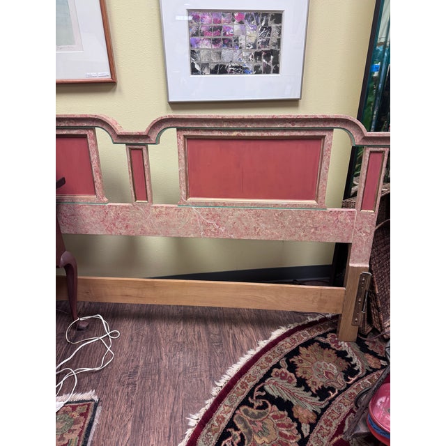 1980s Neoclassical Faux Marble King Headboard With Walnut Frame For Sale In Houston - Image 6 of 8