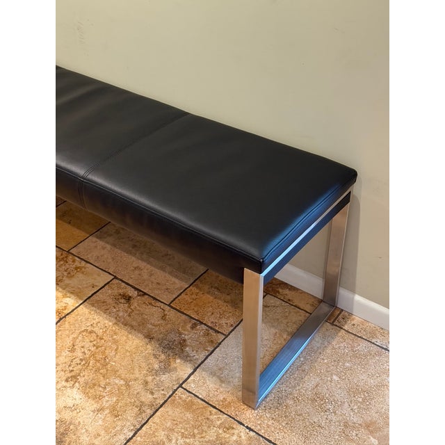 Metal Pair of Contemporary Aramith Fusion Stainless Steel & Leatherette Benches For Sale - Image 7 of 12