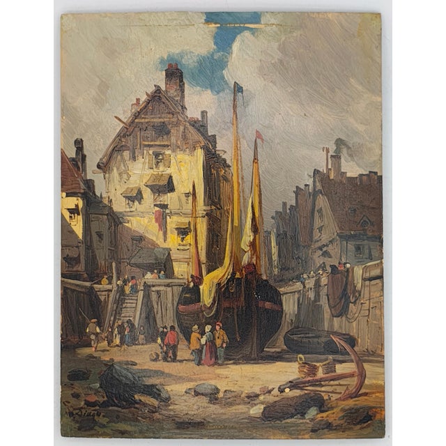 French Artist, The Fishing Village, 1800s, Oil Painting For Sale - Image 3 of 4