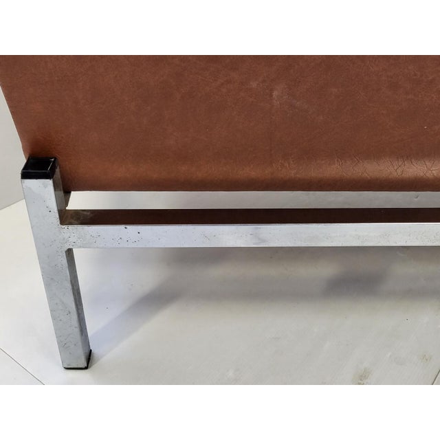 Three-Seater Sofa in Havana Skai and Chrome Steel, 1960s For Sale - Image 12 of 13