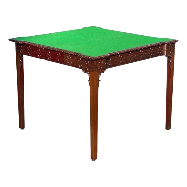 Antique Irish Chinese Chippendale Mahogany Game Table W/ Concertina Legs For Sale
