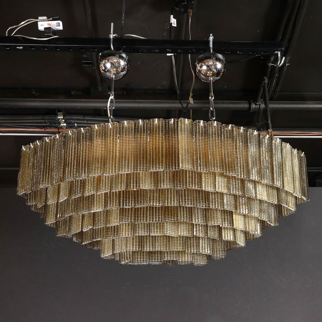 Modernist Hand-Blown Murano Glass 6-Tier Oblong Reeded Paneled Glass Chandelier For Sale - Image 14 of 18