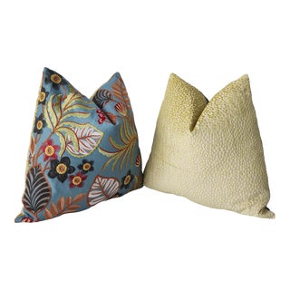 Botanical Embroidered Pillows- Set of 2 For Sale