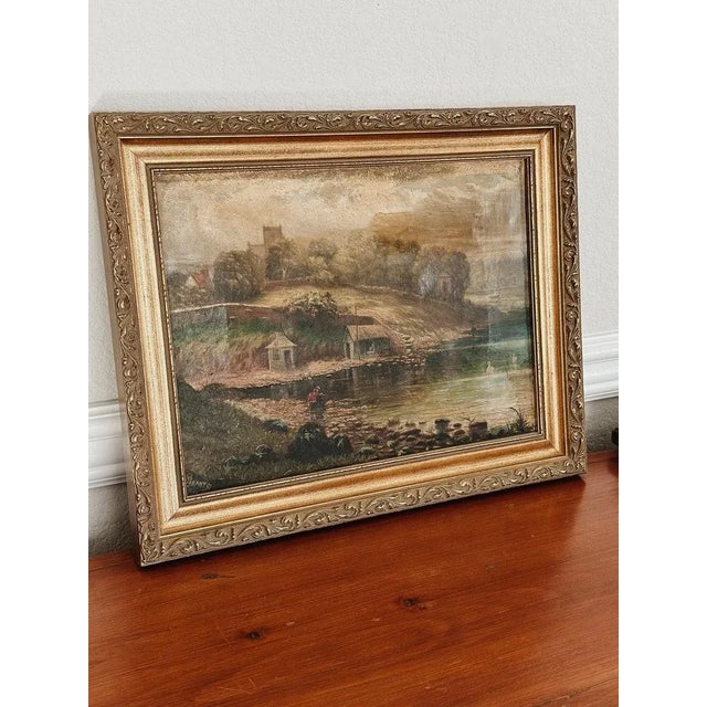 A breathtaking original antique oil Painting featuring a moody river landscape. Signed by Grant, 1891. - Overall: 18" x...