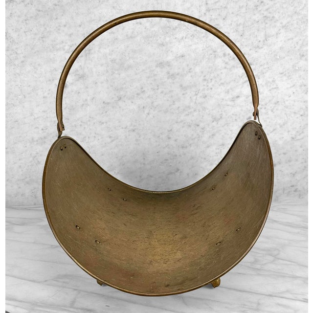 Vintage English Regency Brass Lions Paw Fireplace Firewood Log Holder For Sale - Image 6 of 10