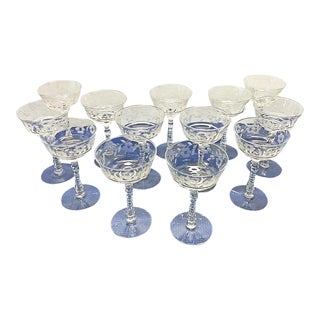1920-30s Manhattan Etched Stem Crystal Glasses, Baker's Donzen-Set of 13 For Sale