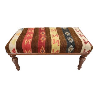 Handmade Kilim Upholstered Padded Bedroom Bench For Sale