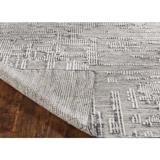 9x12 Ivory Hand-Knotted Wool Linear Cityscape Geometric Modern Carpet Rug For Sale - Image 4 of 10