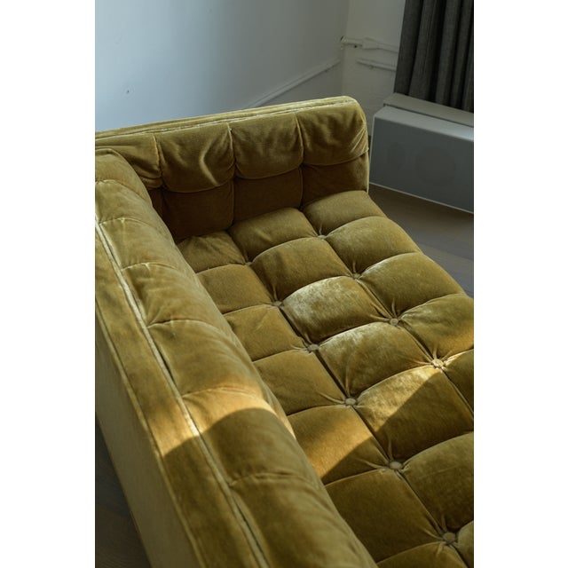 Biscuit Tufted Sofa Attributed to Maurice Bailey, Burnt Gold Velvet, 1960s Design For Sale - Image 10 of 13