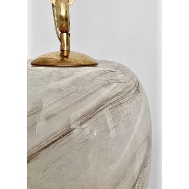 Italian Handblown Faux Alabaster Glass Pendant Light With Brass Chain & Fittings – 9" X 11" Glass Shade For Sale - Image 11 of 16