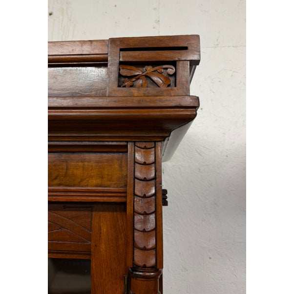 19th Century American Victorian Solid Walnut Bookcase With Burl Walnut & Wavy Glass, Circa 1890 For Sale - Image 10 of 10