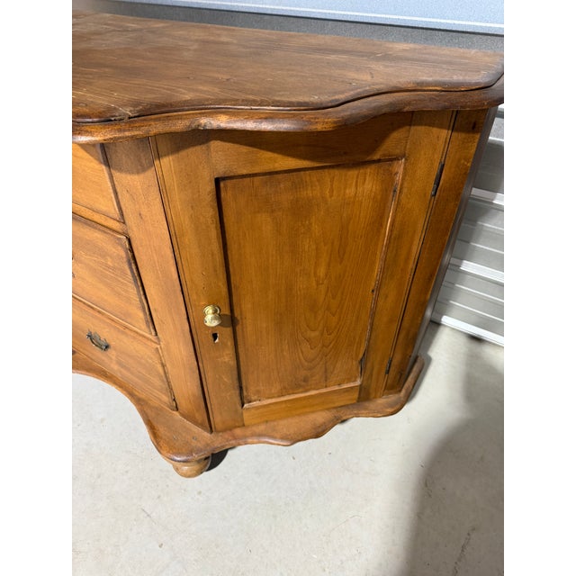Antique Pine Serpentine Sideboard With Drawers and Cabinet Storage From England For Sale - Image 10 of 18