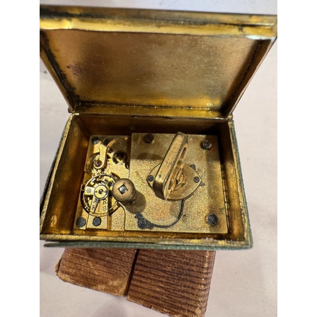 Green Antique Miniature Swiss Carriage Clock With Guilloche Enamel For Sale - Image 8 of 15