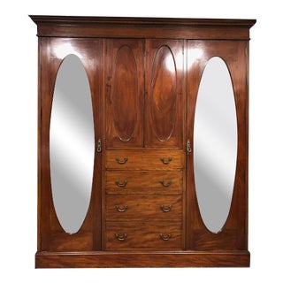 1930s English Inlaid Mahogany Formal Armoire For Sale