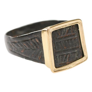 Byzantine Bronze Ring W 21k Square Accent, Size 8 For Sale