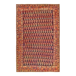 1890s Blue Navy Geometric Tribal Hand Knotted Antique Persian Afshar Rug 5'2" X 8'0" Wool Carpet For Sale