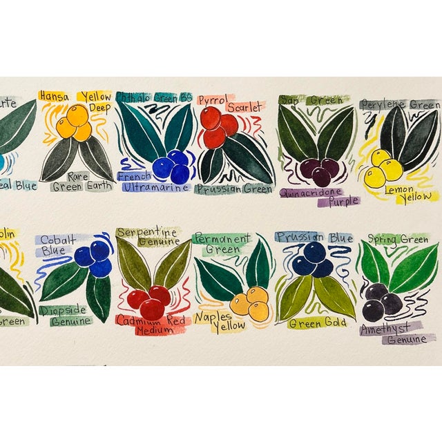 Green Giclee Print Watercolor and Ink Painting “Color Chart in Berries” Artist Reference Chart For Sale - Image 8 of 9