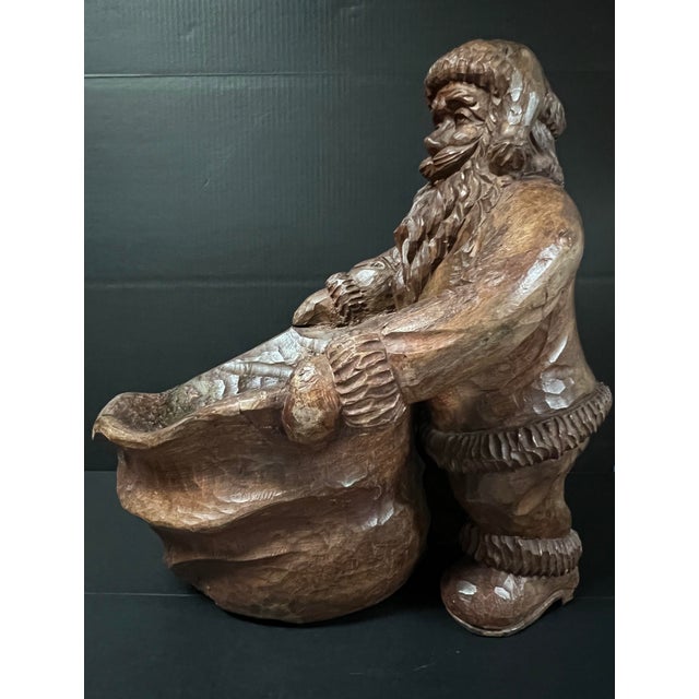 Vintage Large Carved Solid Hardwood Paper Mache Mold Santa Claus Sculpture For Sale - Image 4 of 10