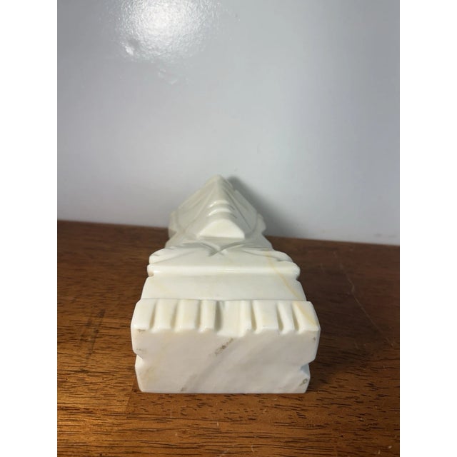 1990s Vintage Heavy Carved Marble Figural Bookend Geometric Face Sculpture 8 Inch For Sale - Image 5 of 11
