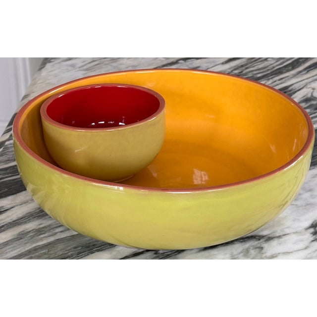 Rustic Vintage Made in Portugal Terra Cotta Chip & Dip Bowl For Sale - Image 3 of 8