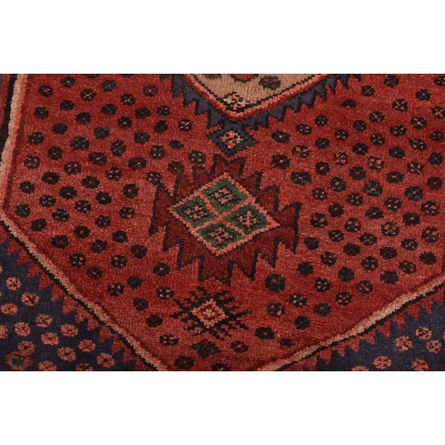 Zanjan Runner 3’6” X 9’3” Red Wool Vintage Tribal Hand-Knotted Oriental Rug For Sale - Image 4 of 14