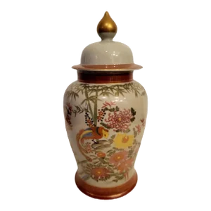 Vintage Imari Style Ceramic Chinoiserie Ginger Jar With Lid