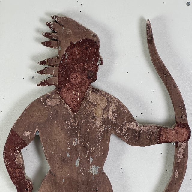 Epic 19th Century Indian Chief Trade Sign, Carved Wood in Painted Salmon Color For Sale - Image 4 of 14