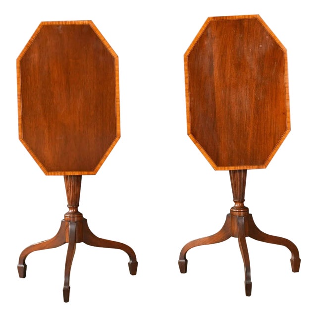 1980s Pair Mahogany Tilt Top Tables For Sale