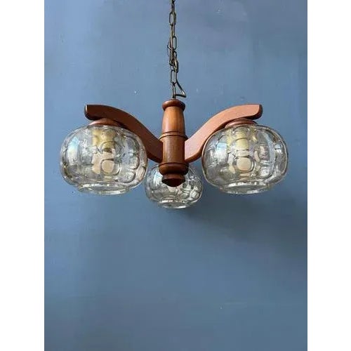 Wood Mid-Century German Clear Glass Hanging Lamp, 1970s For Sale - Image 7 of 11