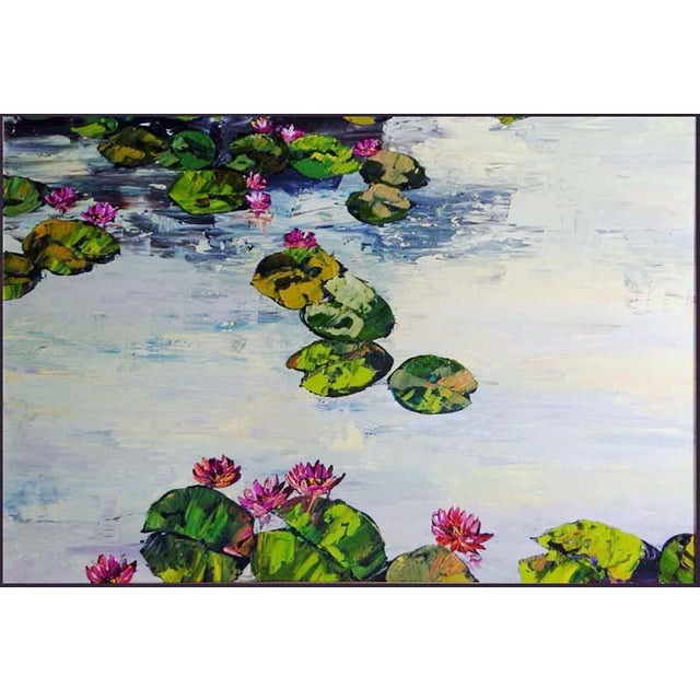 Maya Eventov Original Painting on Canvas Custom Framed Lily Pads For Sale - Image 4 of 13