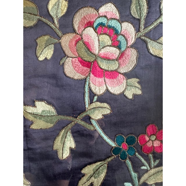 Glass Vintage Asian Silk Embroidery Framed Floral Textile Art Peony on Silk Chinoiserie For Sale - Image 7 of 10