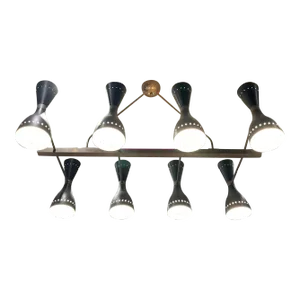 Custom Italian Brass and Black Enameled Chandelier