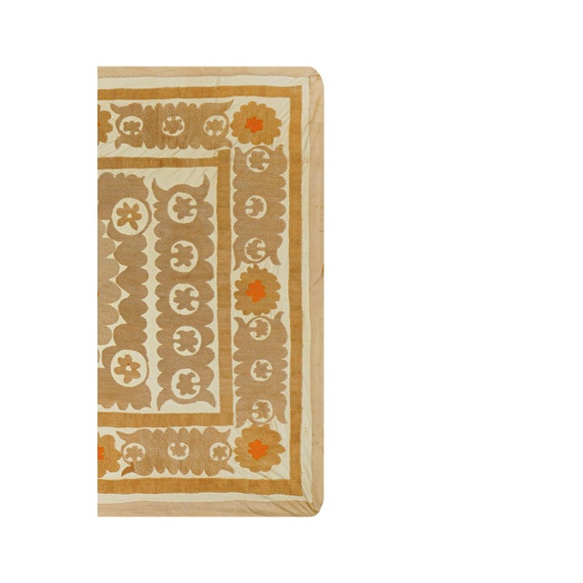 1960s Uzbekistan Central Asian Suzani 3'4'' x 4'6'' There are stains on this suzani. Dimension; 40.5" x 55" inches / 103 x...