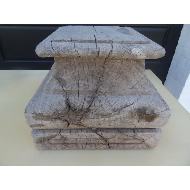 A fabulous 19th century bleached wood capital. perfect to help displayyour favorite antiquity. Top 9.5" by 9.5"