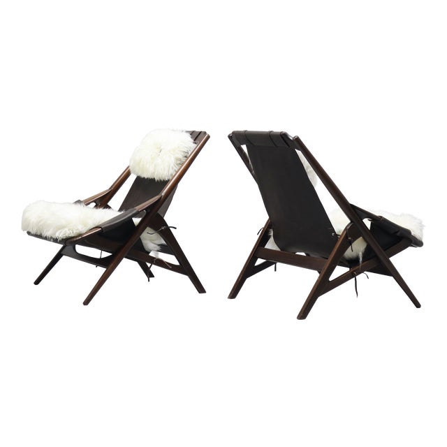 Sheepskin and Leather Armchairs with Headrests by W.D. Andersag, 1959, Set of 2 For Sale