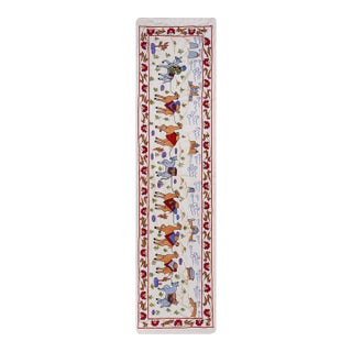 Uzbek Suzani Animal Tablecloth, Bukhara Wall Hanging Decor - Camel Cotton Runner 1'8'' X 6'1'' For Sale
