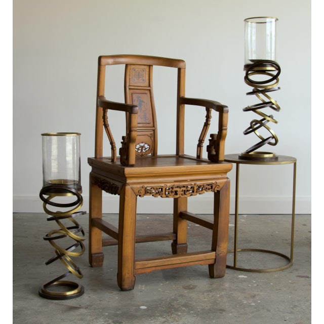 Mid-Century Modern Monumental Maitland-Smith Bronze & Brass Spiral Hurricane Candle Holders 29.5" - A Pair For Sale - Image 3 of 6