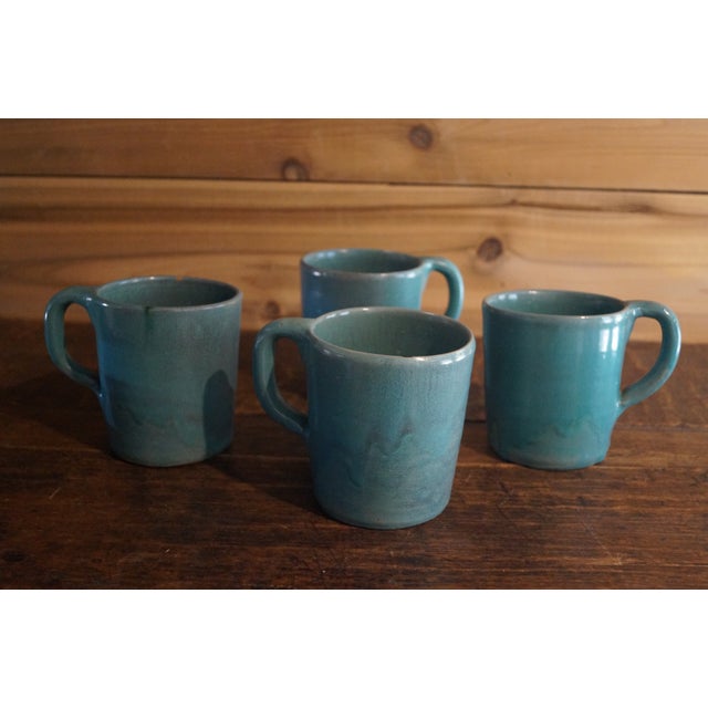 1950s North State Pottery Blue Glazed Mugs - Set of 4 For Sale - Image 9 of 10