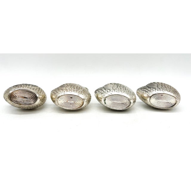 Set of Four Silver -Plated Swan Salt Cellars With Glass Inserts and Spoons — Vintage Tableware, Hollywood Regency Style For Sale - Image 11 of 12