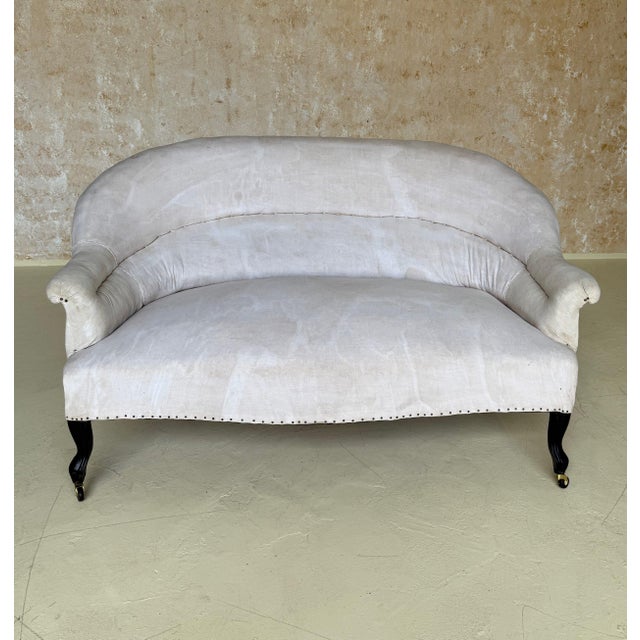 Small Scale French 19th C Napoleon III Settee in Muslin For Sale - Image 4 of 12