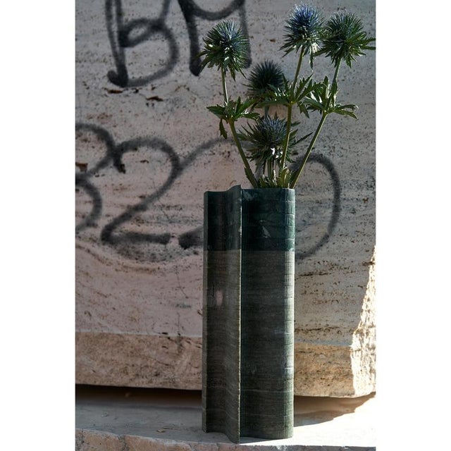 Contemporary Stripes C2 Vase in Laguna Green and Indian Green Marbles by Bufalini Marmi For Sale - Image 3 of 16