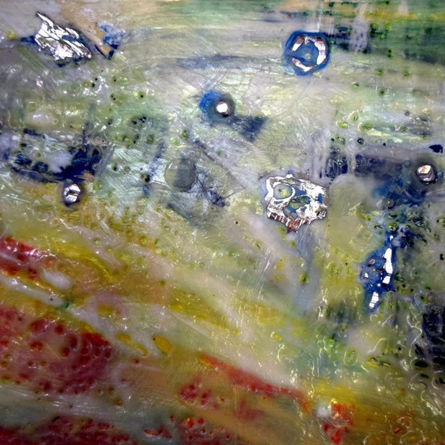 Entropy, 2019 Encaustic wax, oil colour and solder on deep-fame board 600 x 600 mm