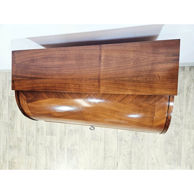 Walnut Cylinder-Roll-Top Secretary Desk, 1970s For Sale - Image 4 of 18