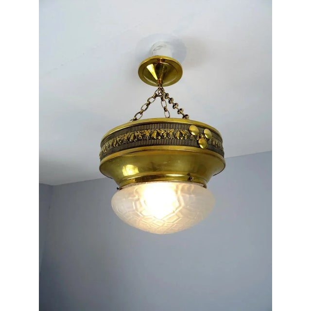 Art Nouveau Ceiling Lamp in Polished Brass For Sale - Image 3 of 11