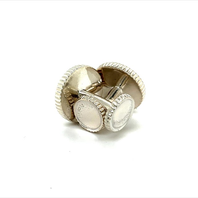 Silver 1990s Tiffany & Co Estate Ridged Cufflinks Sterling Silver, 2 Pieces For Sale - Image 8 of 9
