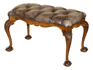 Antique English Burr Walnut Brown Leather Claw and Ball Window Seat Bench, 1880s
