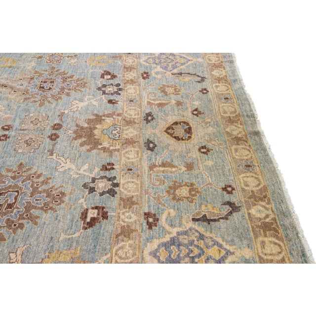 Modern Oversize Sultanabad Handmade Floral Blue Wool Rug For Sale In New York - Image 6 of 8
