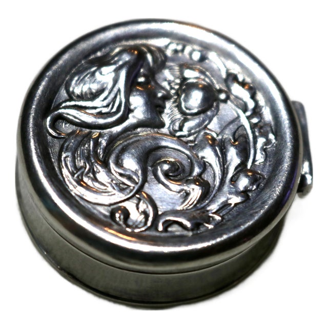 Antique Art Nouveau Sterling Silver Pill Box For Sale